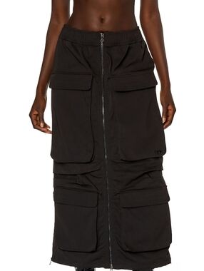 High-Waist Utility Maxi Skirt with Front Zipper - Olive Green